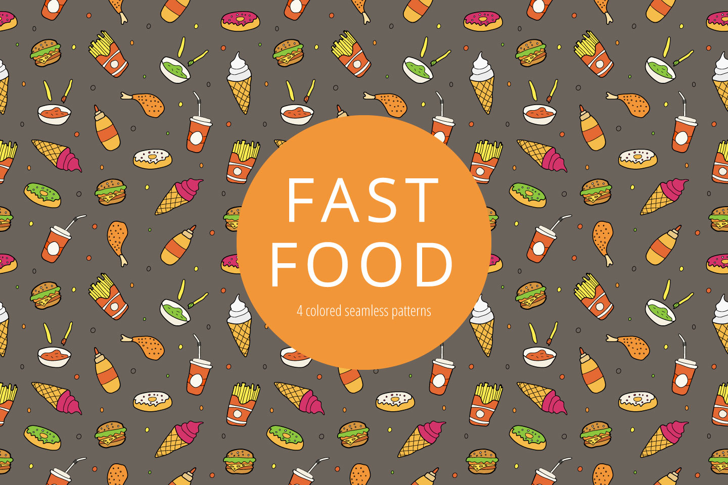 1440x960 Fast Food Vector Free Seamless Pattern