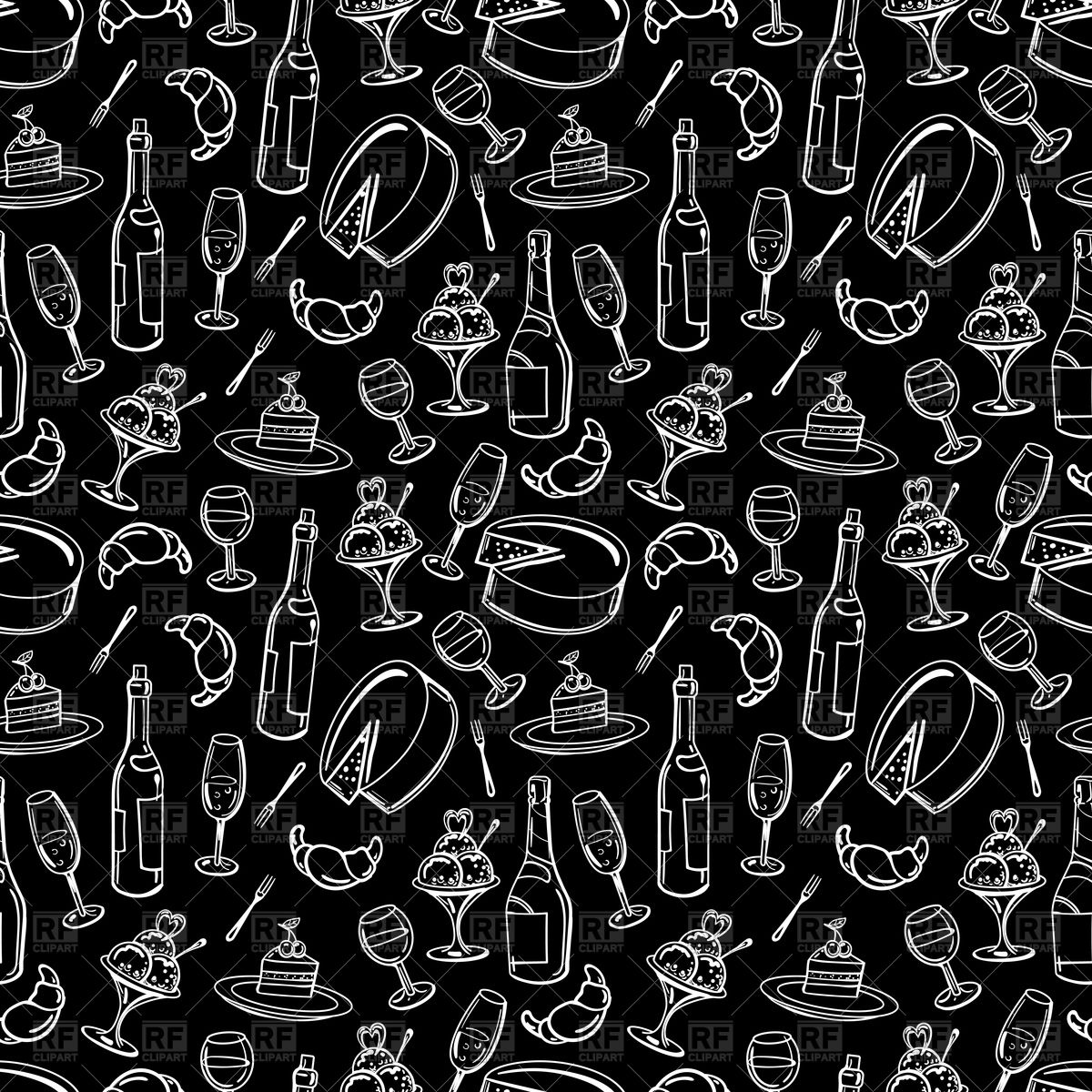 1200x1200 Hand Drawn Popular French Food And Drinks Seamless Pattern Vector