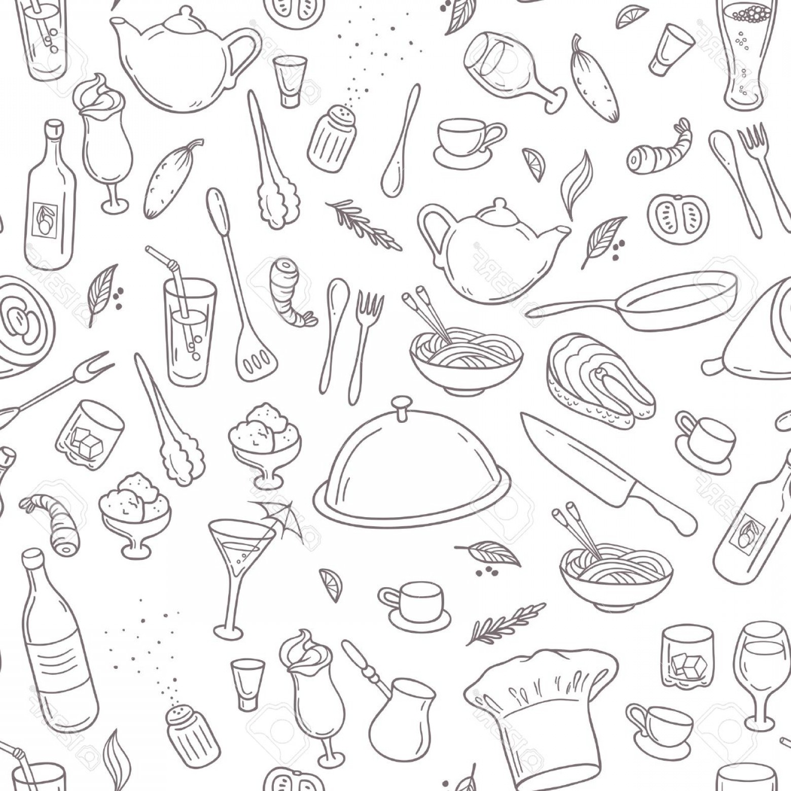 1560x1560 Photostock Vector Food And Drink Outline Seamless Pattern Hand