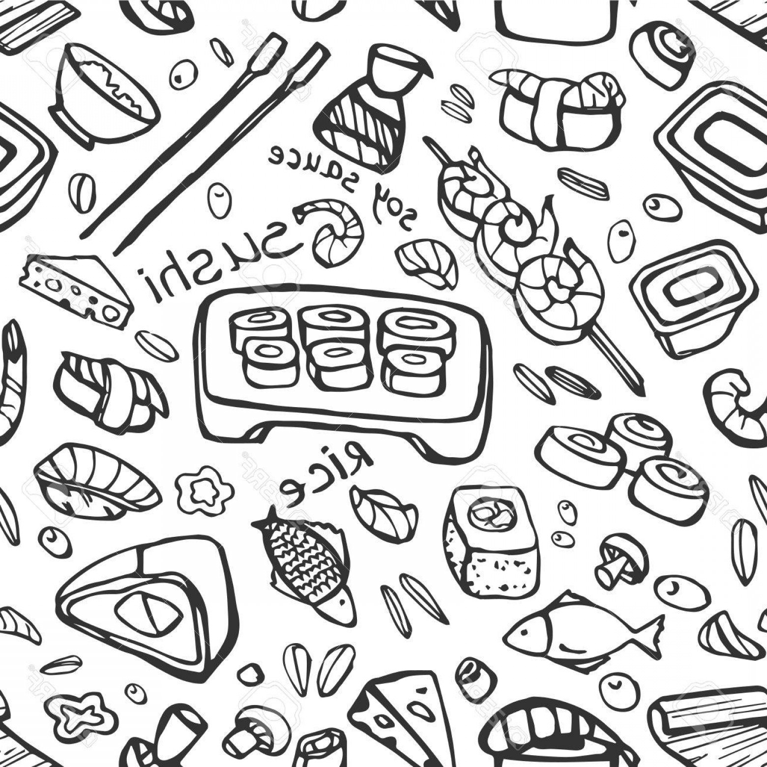 1560x1560 Photostock Vector Japanese Food Sushi Doodle Pattern Vector