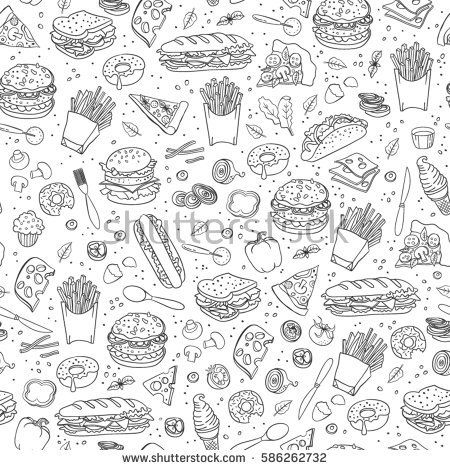 450x470 Fast Food Seamless Background Vector Fast Food Pattern Food