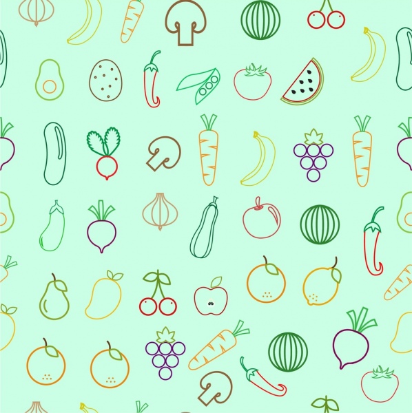 598x600 Vegetable Food Pattern Outline Colorful Repeating Flat Design Free