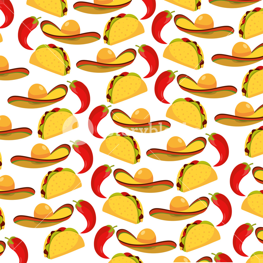 1000x1000 Delicious Mexican Food Pattern Cartoon Vector Illustration Graphic