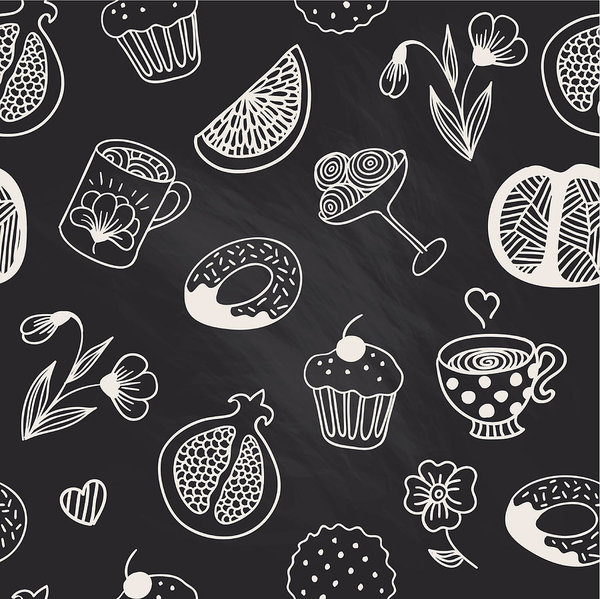 600x599 Food Pattern Vector Seamless Background Chalkboard Art Print