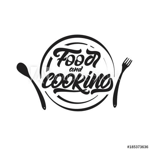 500x500 Food And Cooking Lettering On Plate Vector Illustration