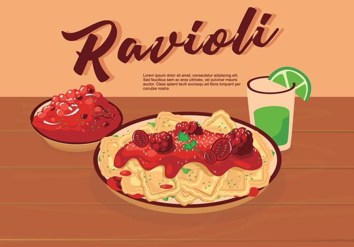 700x490 Italian Food Ravioli On Plate Vector Illustration