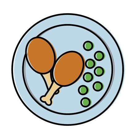 450x450 Roasted Chicken And Peas Food Plate Vector Illustration Royalty