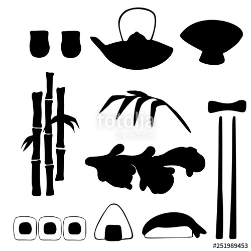 500x500 Vector Set Of Traditional Japanese Food Silhouettes Stock Image