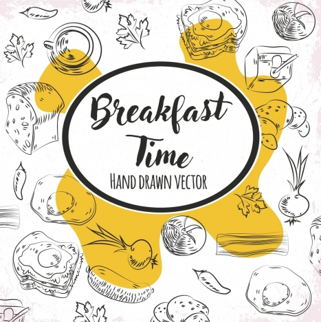 467x468 Breakfast Time Banner Food Icons Handdrawn Sketch Vectors Stock