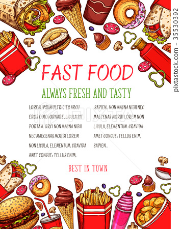 353x450 Vector Fast Food Sketch Poster For Restaurant