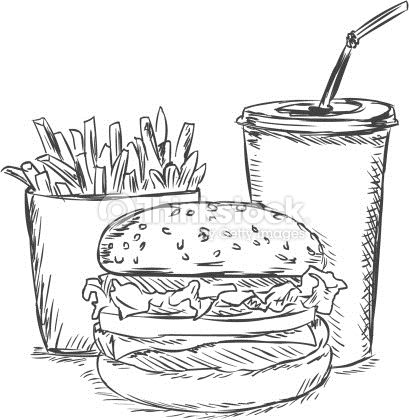 409x420 French Fries, Soda, Burger Doodle In Food Sketch, Food