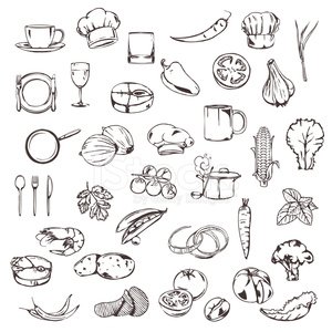 300x300 Food, Sketches Of Icons, Vector Set Premium Clipart