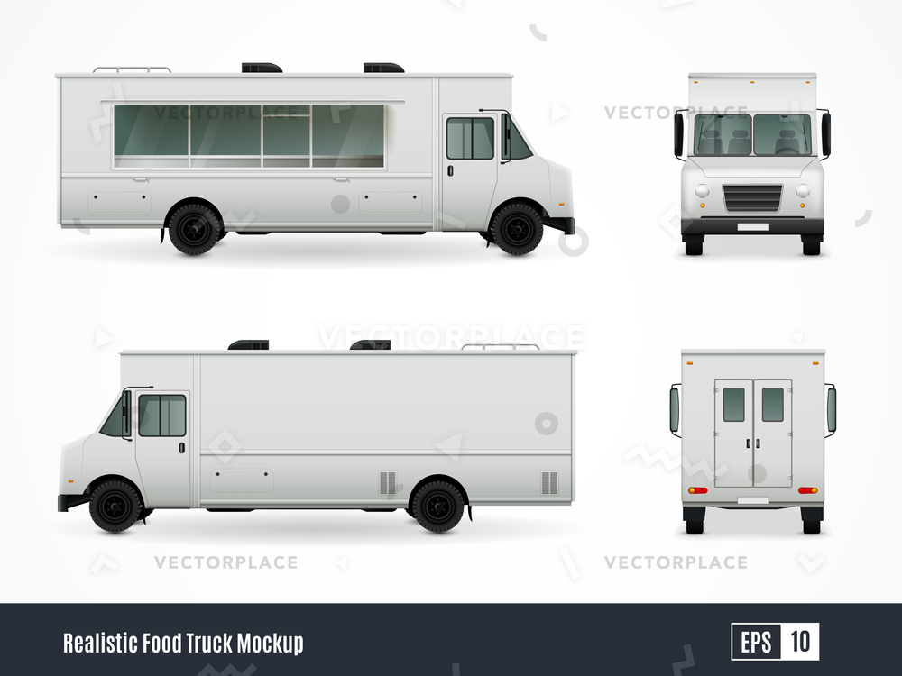 1000x750 Food Trucks Realistic Ad Template Mockup Vector Illustration
