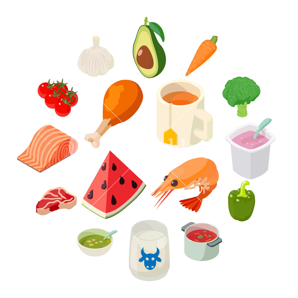 1000x1000 Food Icons Set Isometric Illustration Of Food Vector Icons