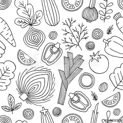 500x500 Vegetables Seamless Pattern Linear Graphic Vegetables Background