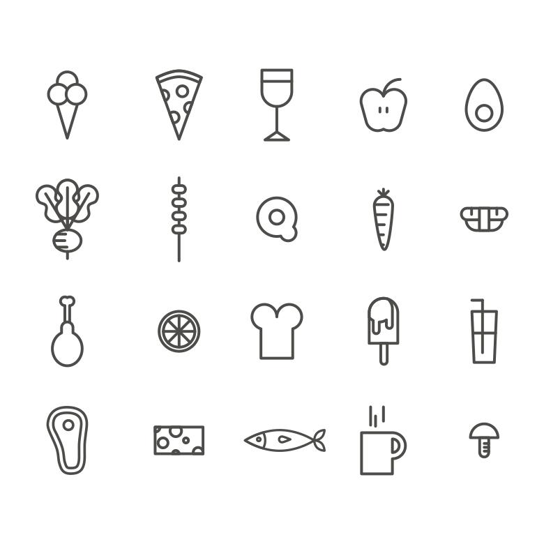 780x780 Outlined Food Vector Icons