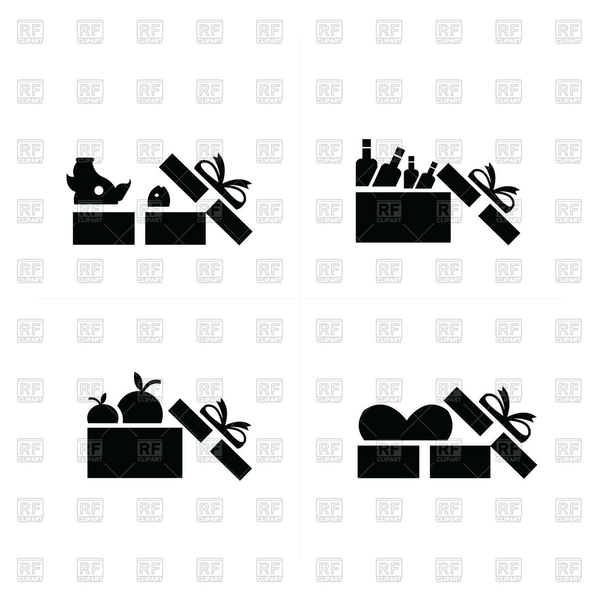 1200x1200 Set Of Open Gift Icons With Food Vector Image Of Icons And Emblems