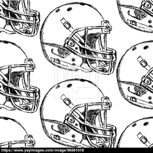 511x512 Sketch Football Helmet, Vector Seamless Pattern Vector