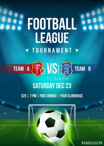 Football League Tournament Poster Vector Illustration, Ball 354x500 Football League Tournament Poster Vector Illustration, Ball