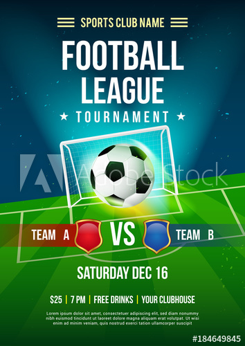 Football League Tournament Poster Vector Illustration, Ball 354x500 Football League Tournament Poster Vector Illustration, Ball