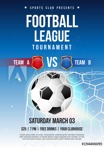 Football League Tournament Poster Vector Illustration, Soccer Ball 354x500 Football League Tournament Poster Vector Illustration, Soccer Ball