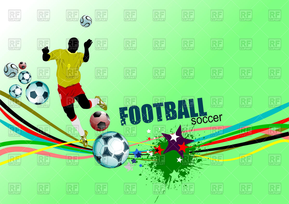 Football Poster With Soccker Playe And Balls On Background 1200x848 Football Poster With Soccker Playe And Balls On Background