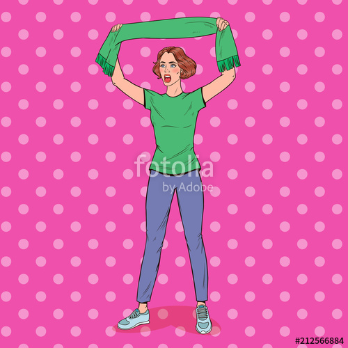 500x500 Pop Art Woman Soccer Fan With Scarf Of Her Favorite Team Football