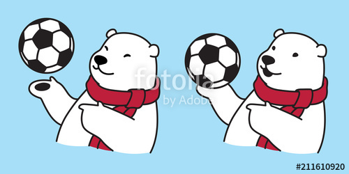 500x250 Bear Vector Soccer Ball Football Polar Bear Character Cartoon Logo