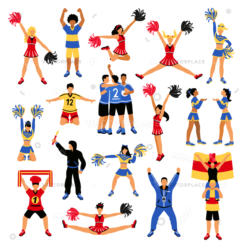 1000x1000 Set Football Players Trainer Fans Scarf Vector Illustration