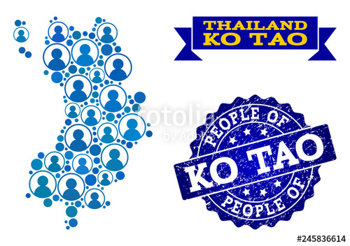 500x352 People Collage Of Blue Population Map Of Ko Tao And Rubber Seal