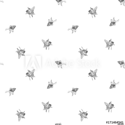 500x500 Vector Seamless Pattern With Goldfish Isolated On White Background