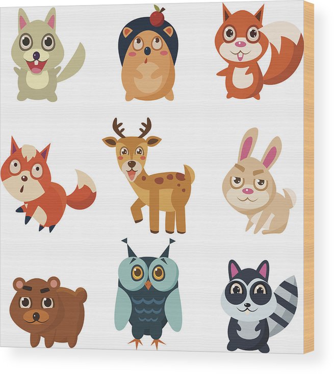 655x734 Forest Animals Vector Illustration Wood Print