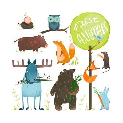 400x400 Cartoon Forest Animals Set Brightly Colored Childish Animals