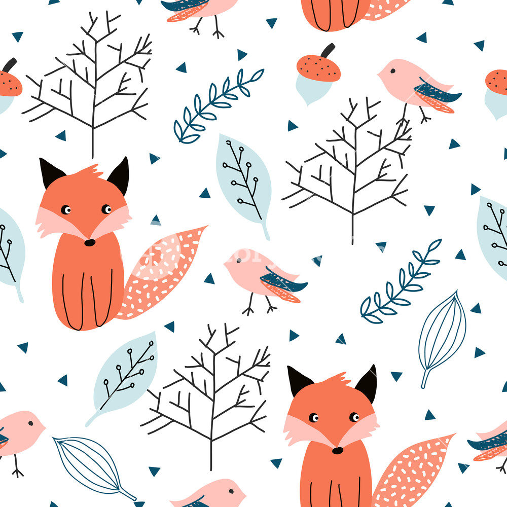 1000x1000 Seamless Pattern With Forest Animals Vector Illustration Royalty