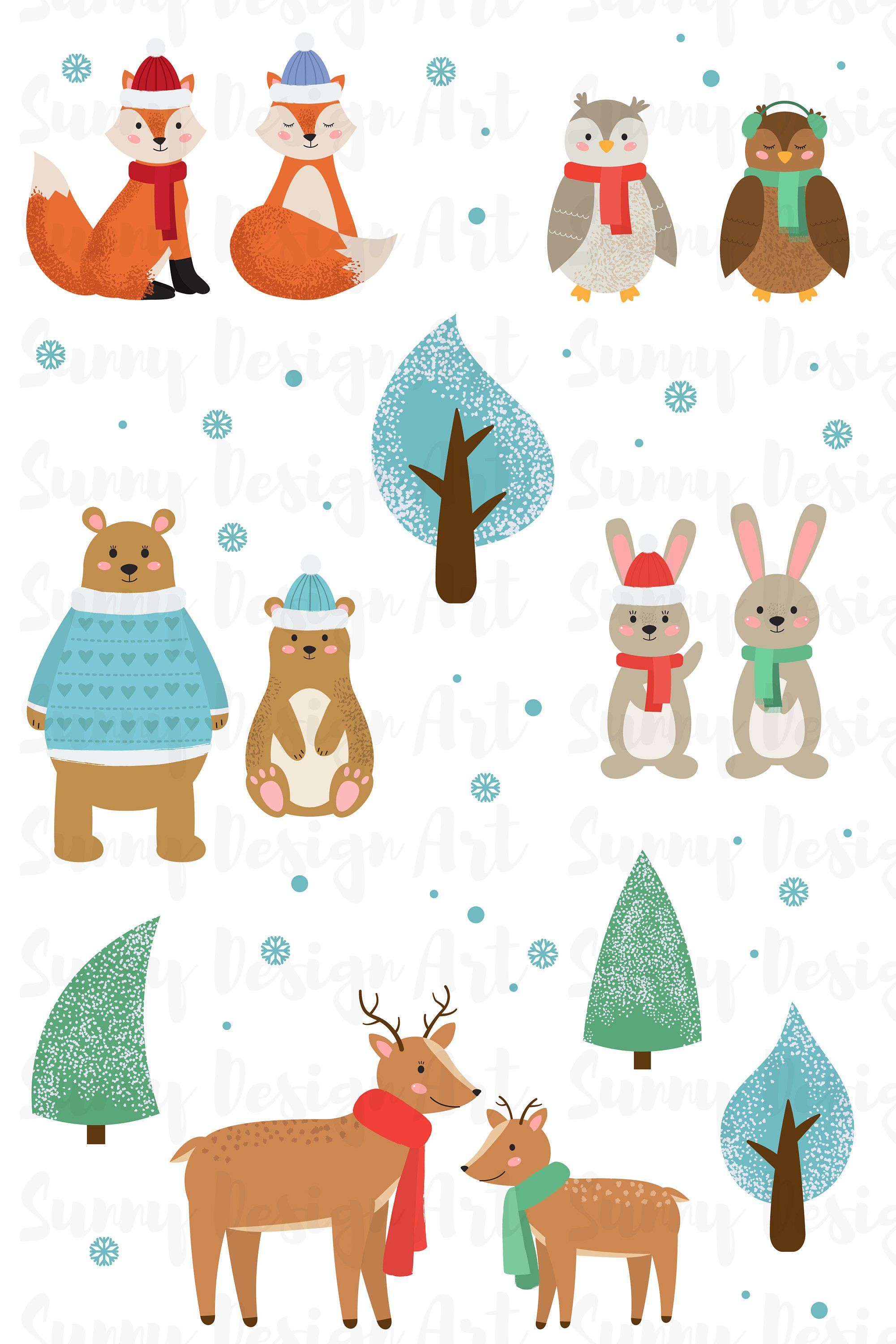 2001x3000 Winter Animals Clipart Cute Forest Animals Vector Woodland Etsy