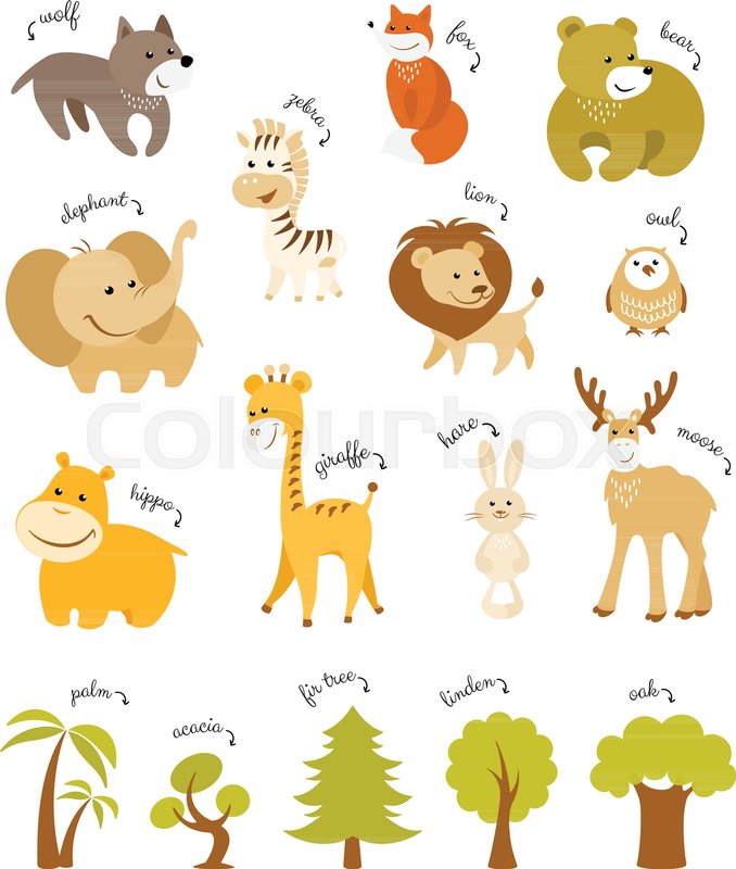 678x800 Cute Animals Vector Set Forest Stock Vector Colourbox