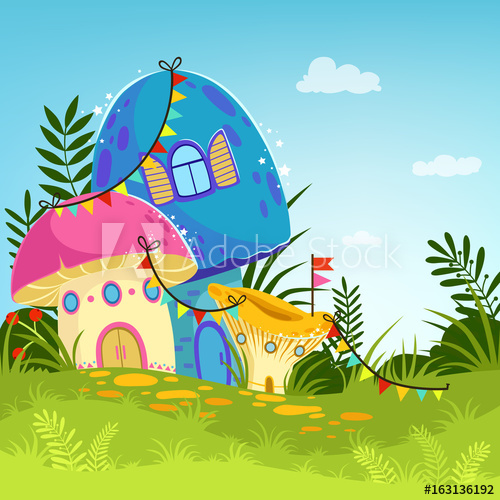 500x500 Forest Landscape With Trees And Magic Mushrooms Cartoon Vector