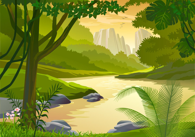 640x452 Free Vectors Forest Side River Cartoon Landscape Vector Background