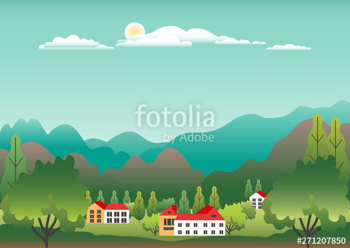 500x354 Hills And Mountains Landscape With House Farm In Flat Style Design