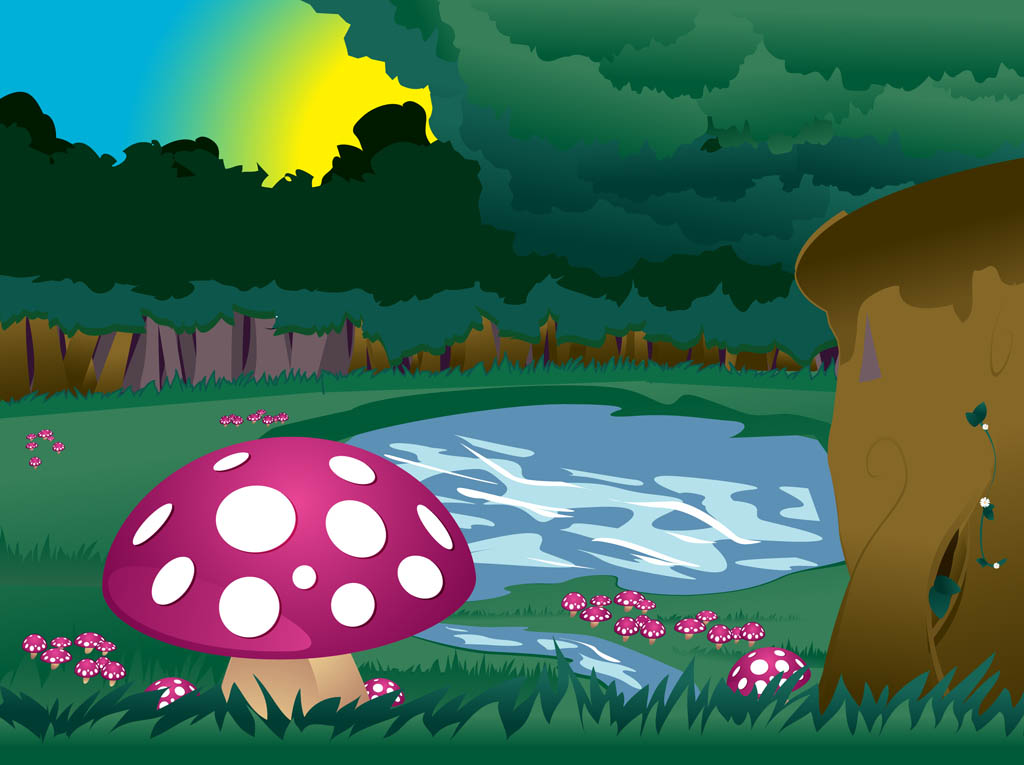 1024x765 Mushroom Forest Vector Vector Art Graphics