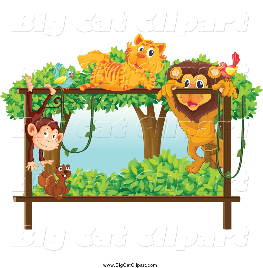 1024x1044 Big Cat Cartoon Vector Clipart Of A Bird Tiger Monkey Squirrel