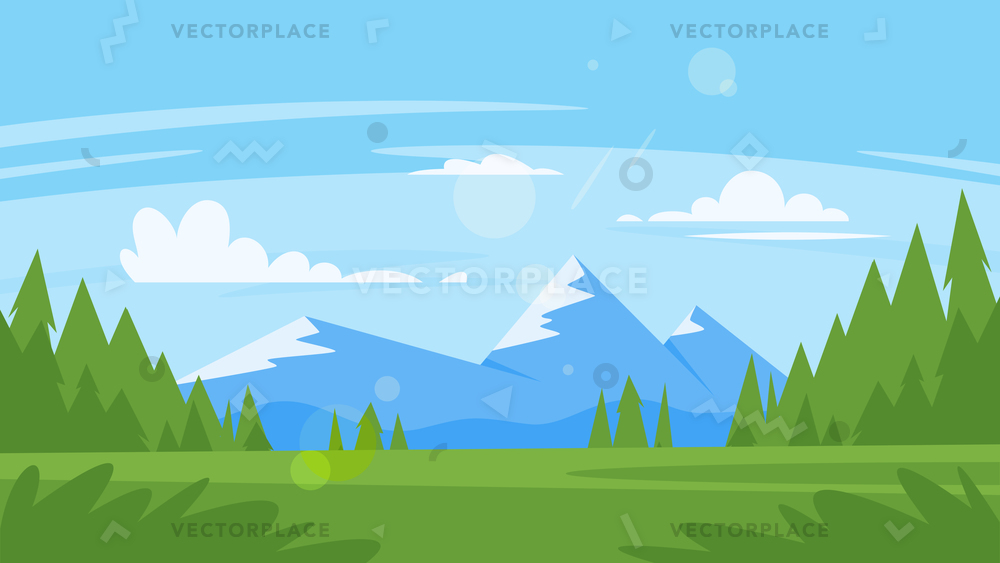 1000x563 Cartoon Style Background Rocky Mountains Forest Vector