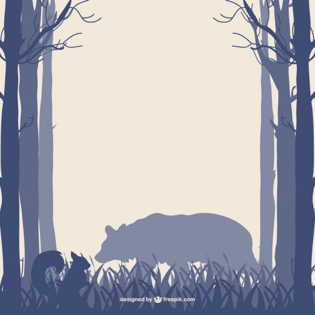 Forest Trees Bear And Squirrel Silhouettes Vector Free Download 626x626 Forest Trees Bear And Squirrel Silhouettes Vector Free Download
