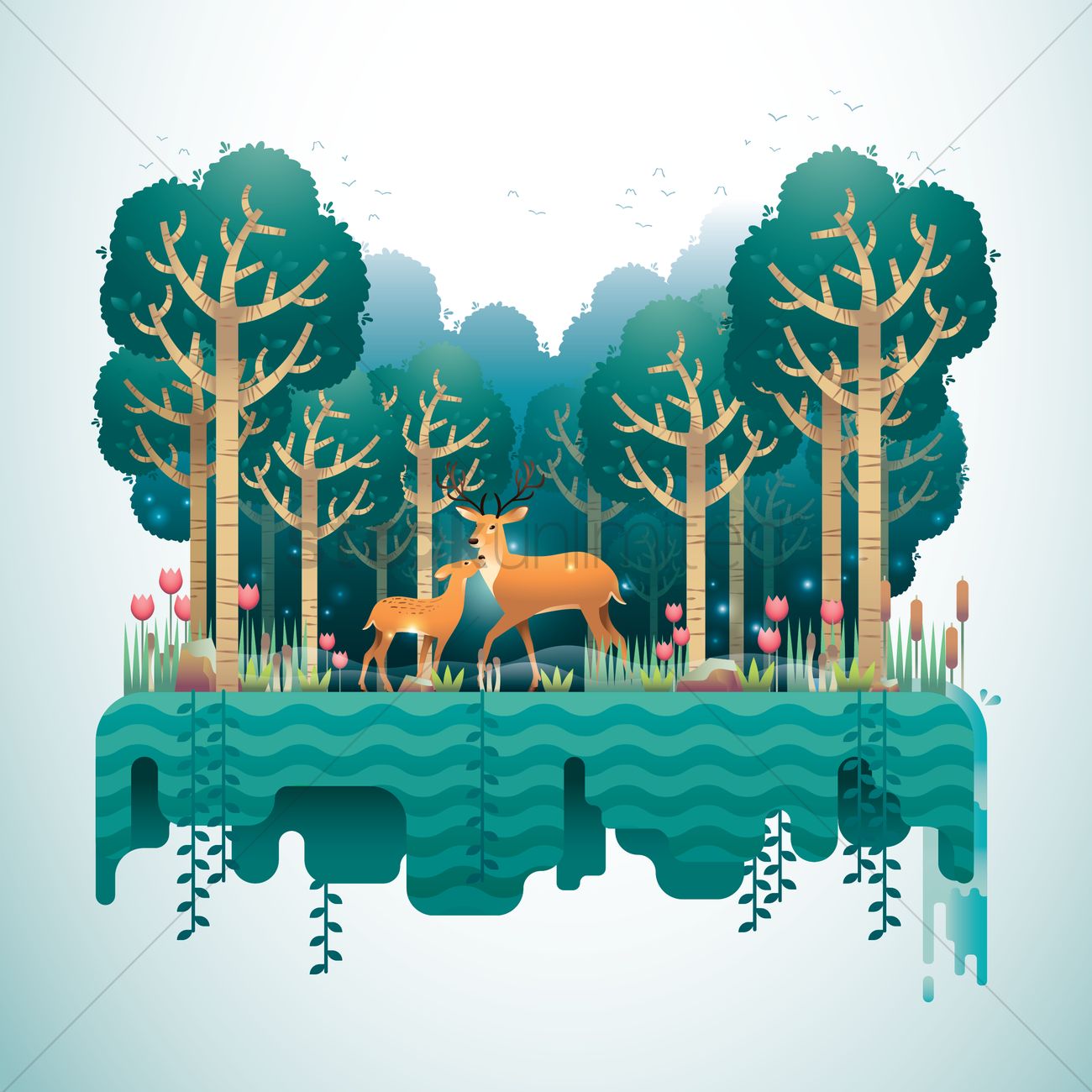1300x1300 Forest Landscape Vector Image