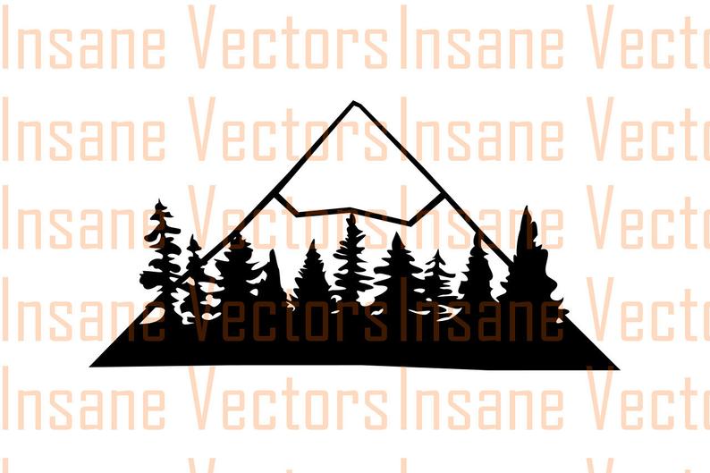 794x529 Mountain Forest Vector Silhouette Clip Art Image Mountain Etsy