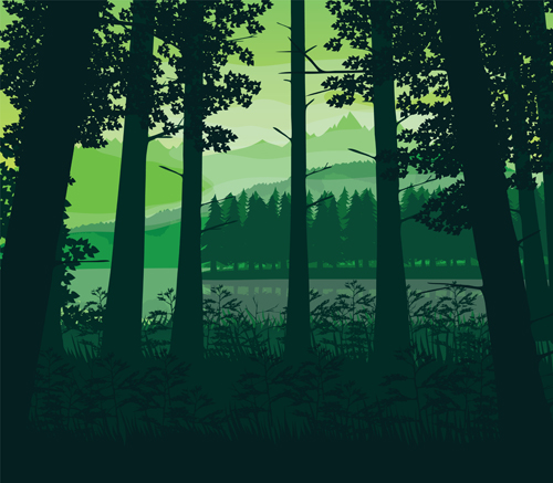 500x437 River With Forest And Mountains Scenery Vector Free Download