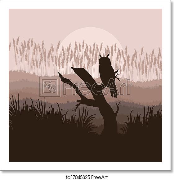561x581 Free Art Print Of Owl In Forest Vector Background Owl In Forest