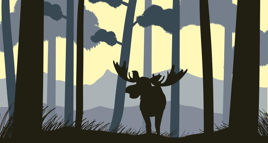 917x490 Silhouette Scene With Moose In Forest Vector