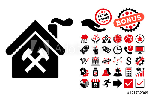 500x320 Forge Building Icon With Bonus Pictogram Vector Illustration