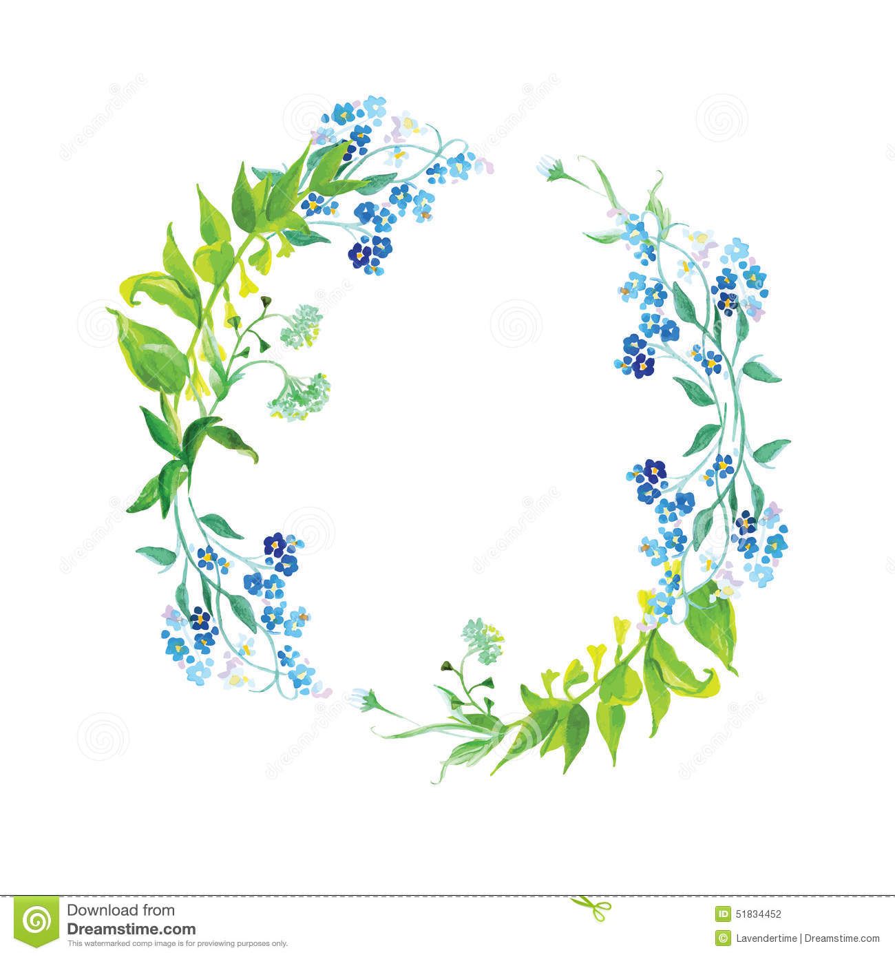 Forget Me Not And Herb Watercolor Round Vector Frame 1300x1390 Forget Me Not And Herb Watercolor Round Vector Frame